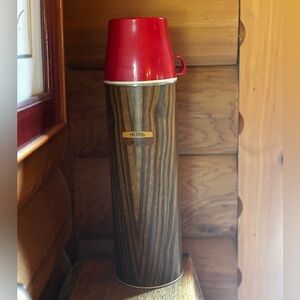 Vintage Thermos Woodgrain 13.5” tall Red Brown